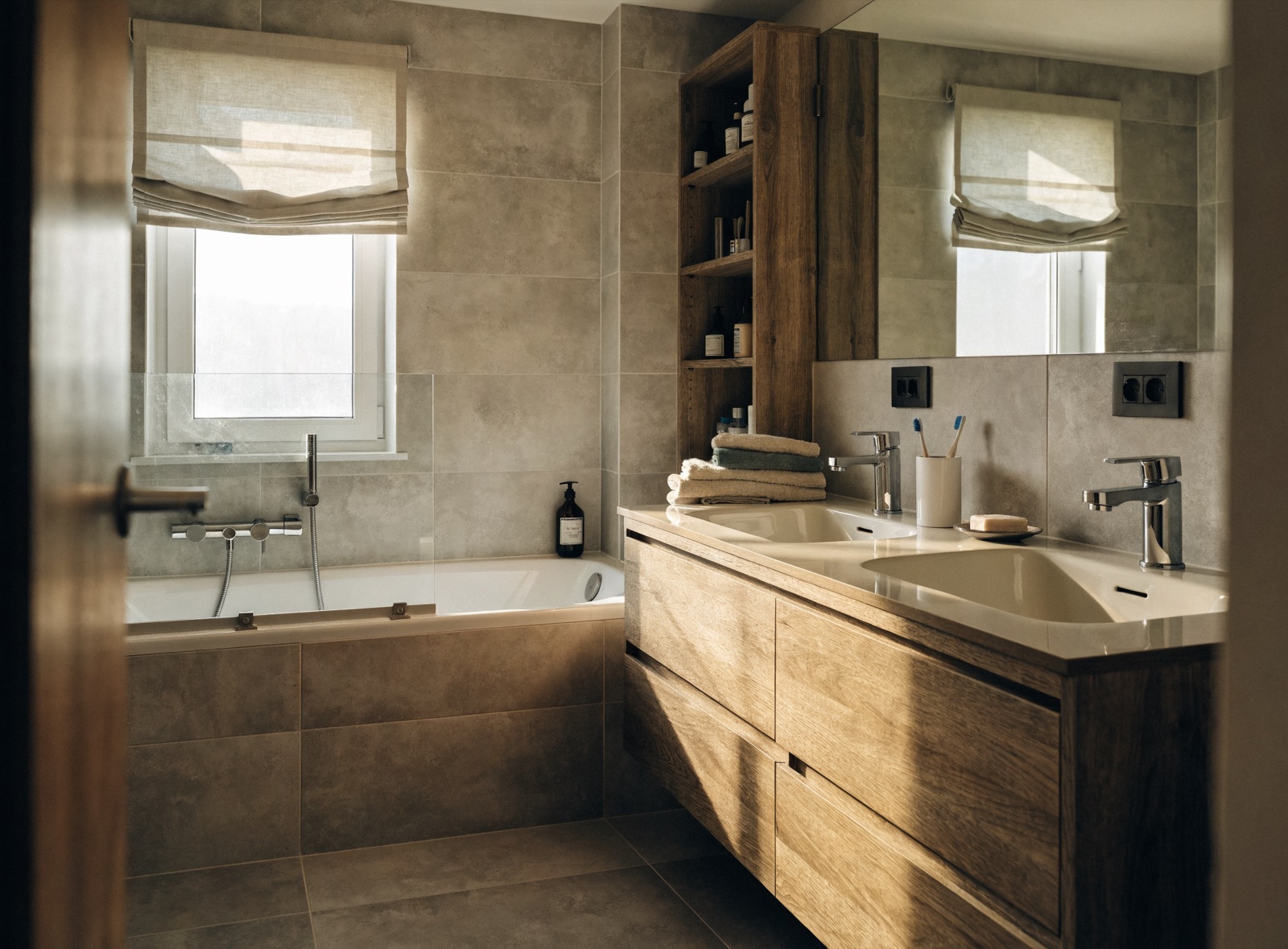 Grande salle de bain familiale rénovée avec baignoire et double vasque à Rosny-sous-Bois (93)