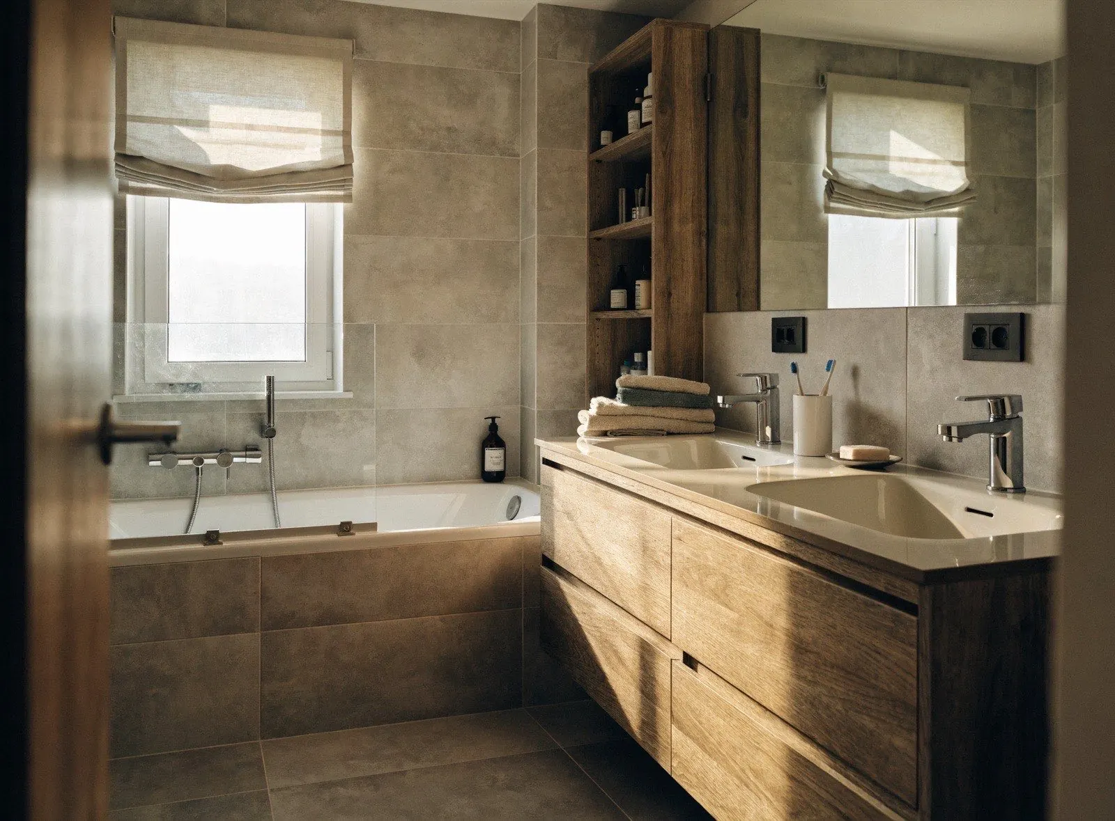 Salle de bain familiale rénovée avec baignoire et double vasque à Rosny-sous-Bois